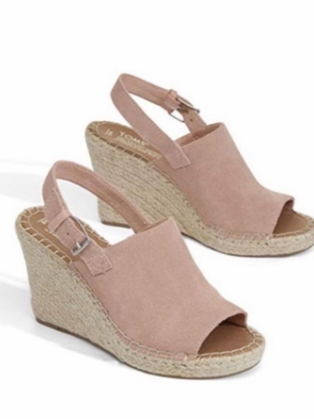TOMS Blush Suede Espadrille Wedge Sandals